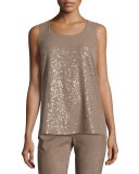 Elise Sleeveless Ombre Sequin Blouse, Taro
