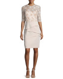 Lace & Crepe Sheath Dress, Cobalt