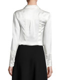 Cigarette-Print Structured Blouse, Bone