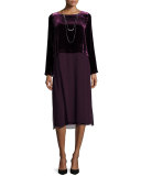 Washable Velvet Long-Sleeve Duster Dress, Petite