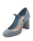 Pearly Suede Mary Jane Pump, Light Blue