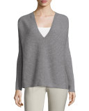 Oversized Ribbed V-Neck Sweater, Nickel