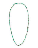 Green Moss Opal Necklace with Diamonds & Emeralds, 45"