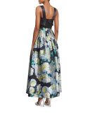 High-Waist Floral-Print Ball Skirt, White Dahlia
