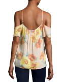 Adorlee Cold-Shoulder Floral-Print Silk Top, Orange