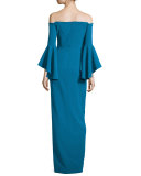 Off-the-Shoulder Column Gown, Azure