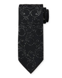 Crystal Floral-Print Silk Tie, Black