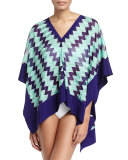 Chevron-Knit Poncho Coverup, Blue