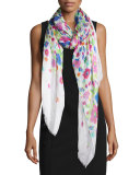 Chine Gardens Printed Scarf, White