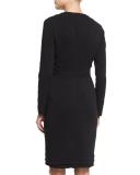 Long-Sleeve Combo Sheath Dress, Ivory/Gold