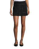 Guadeloupe Studded Suede A-Line Mini Skirt, Black