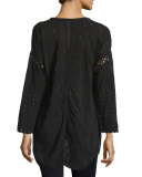 Tribal V-Neck Eyelet Tunic, Black, Plus Size