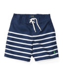 Striped Board Shorts, Blue/White, Sizes 2-4