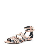 Strappy Studded Flat Sandal, Pale Pink