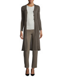 Plisse Button-Front Duster, Mud