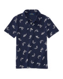 Short-Sleeve Mesh Marlin Polo Shirt, Blue, Size 5-7