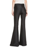 Dixie Circle-Jacquard Flared Pants, Black
