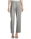 Pleated Tech Cady Side-Zip Pants, Taupe