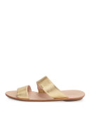 Clem Flat Leather Slide Sandal, Gold