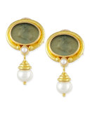 Pegasus Intaglio Clip/Post Earrings with Pearl Drop, White