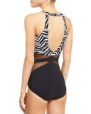 Marble High-Neck One-Piece Swimsuit, Black/White, Plus Size
