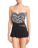 Marble Mesh-Insert Bandeau Swimdress