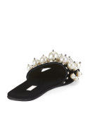 Pearly Velvet Slide Sandal, Nero