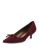 Lopanache Suede Kitten-Heel Pump, Bordeaux