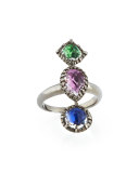 Sadie Three-Stone Ring, Crazy Quilt