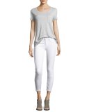 Verdugo Cropped Skinny Jeans w/Side Slits, White