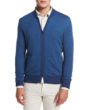 York Jacquard Zip-Front Cardigan, Ocean Melange/Saxony Blue