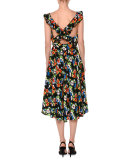 Floral Sleeveless Silk Midi Dress, Multicolor