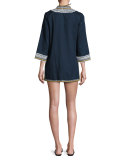 Embroidered 3/4-Sleeve Cotton Coverup Tunic, Tory Navy