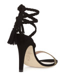 Trapeze Braided Suede 100mm Sandal, Black