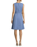 Coralie Belted Zip-Front Fit-&-Flare Dress