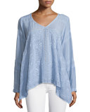 Long-Sleeve Handkerchief Tunic, Periwinkle, Plus Size