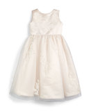 Sleeveless Lace-Trim Satin & Tulle Dress, Petal/Ivory, Size 4-8