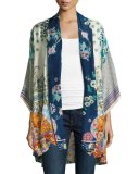 Mixed-Print Twill Kimono Jacket, Multi