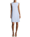 Sleeveless Jewel-Neck Linen Sheath Dress, Oxford Blue