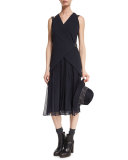 Cutaway-Gilet Monili-Trim Dress, Navy