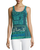 Lace Mosaic-Print Tulle Tank Top