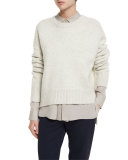 Knit Drop-Shoulder Pullover Sweater, Winter White