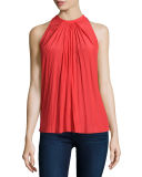 Paris Jewel-Neck Pleated Top