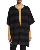 Reversible Felted Striped Wool Poncho, Charcoal/Black