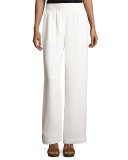 Beatrix Side-Snap Wide-Leg Pants, Ivory