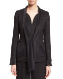 Shimmery Satin-Tie Jacket, Black