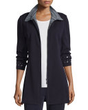 Grommet-Embellished Zip-Front Jacket, Navy/New Ivory