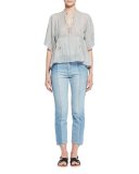 Joy Short-Sleeve Striped Semisheer Top, Blue