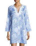 Printed Cotton Sateen Sleepshirt, Blue