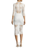 Miller 3/4-Sleeve Lace Midi Dress, Ivory